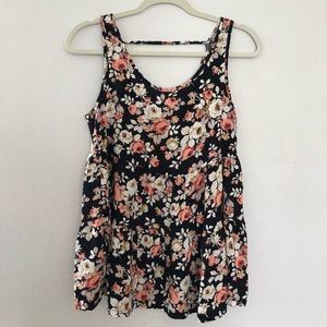 Floral Tank Top | Black Ruffles Flowers Size Small